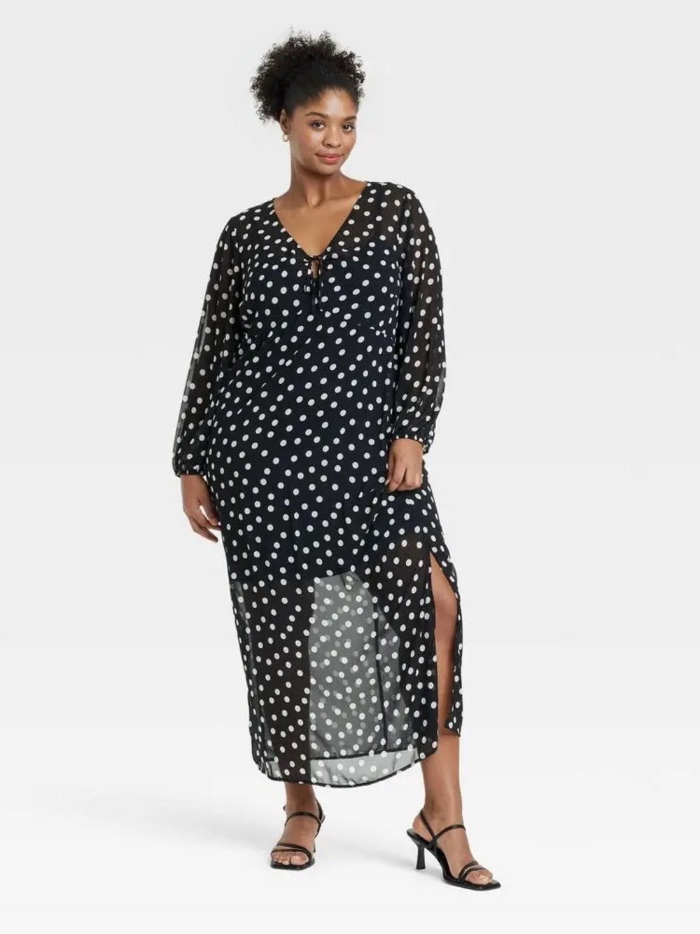 Ava & Viv Sheer Black and White Polka Dot w/ Attached Slip Dress